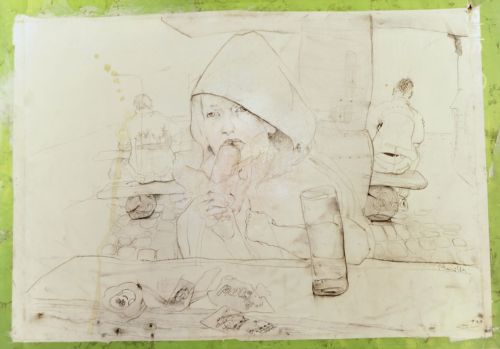 Neonilla Medvedeva - Strawberry ice cream  - paper, charcoal - 60 x 84 - 2008