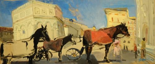 Neonilla Medvedeva - Black horse (Florence) - oil on canvas - 25 x 60 - 2008